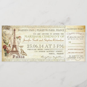 Invitación pases de embarque bodas a PARIS