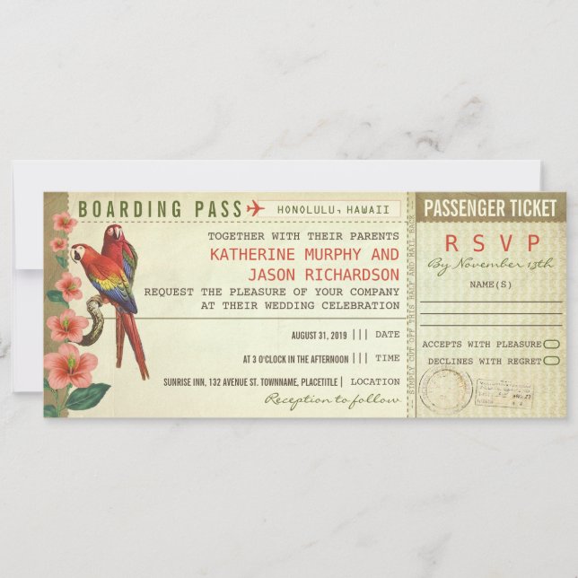 Invitación pases de embarque bodas con rsvp (Anverso)