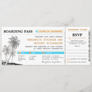 Invitación pases de embarque bodas con RSVP juntos