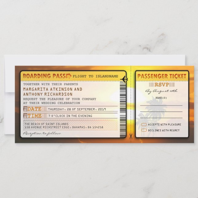 Invitación pases de embarque bodas entradas-invitaciones con  (Anverso)