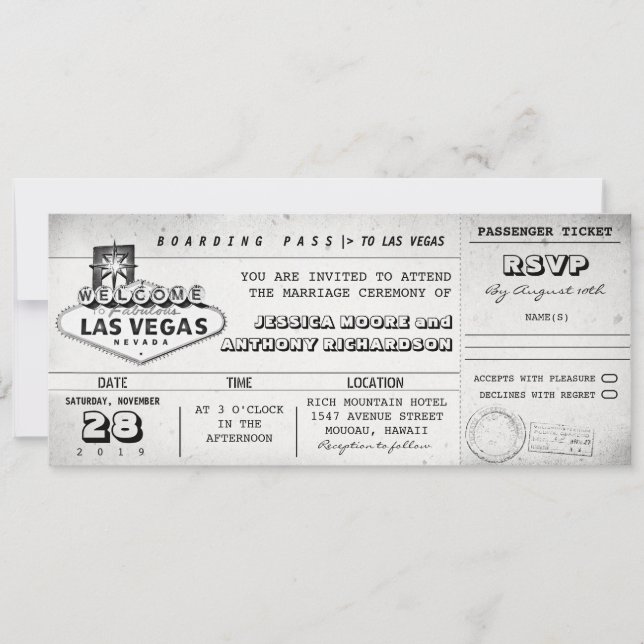 Invitación pases de embarque bodas LAS VEGAS (Anverso)