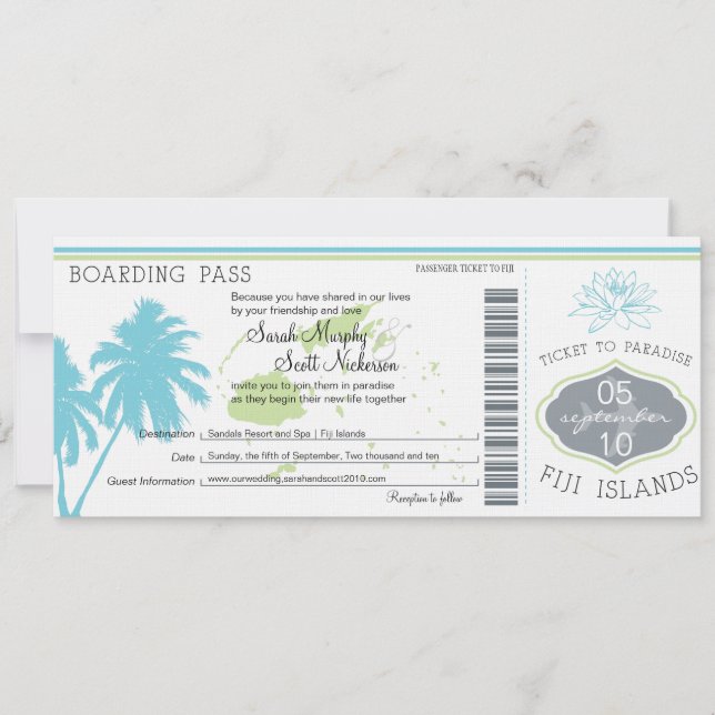 Invitación Pases de embarque para Boda a las Islas Fiji (Anverso)