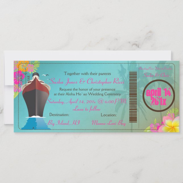 Invitación Pases de embarque PixDezines/Baño de amor+palmeras (Anverso)