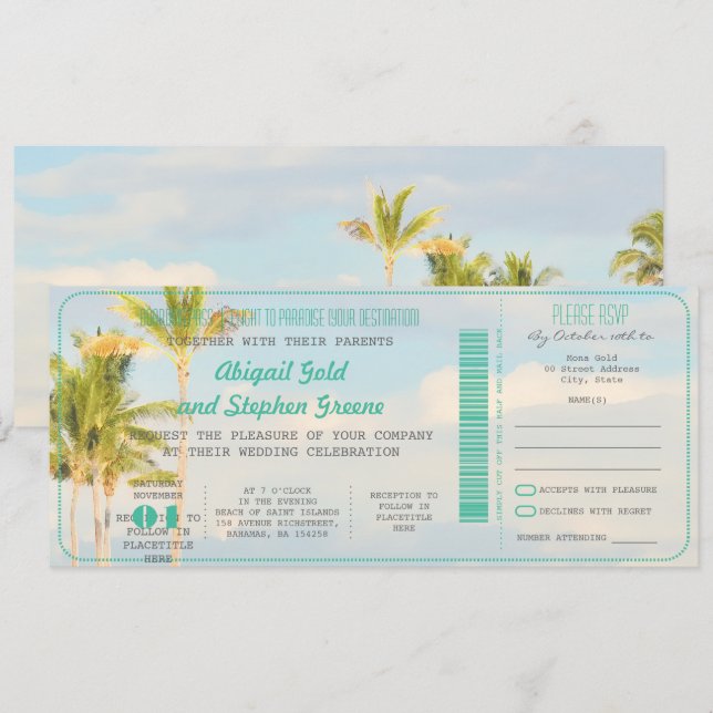 Invitación Pases de embarque PixDezines + Boda de playa de ép (Anverso / Reverso)