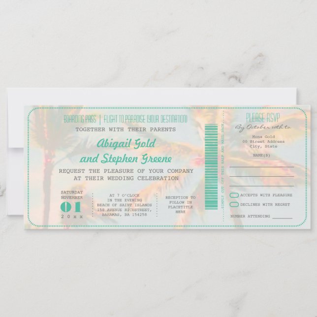 Invitación Pases de embarque PixDezines + Boda de playa de ép (Anverso)