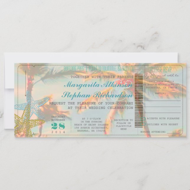 Invitación Pases de embarque PixDezines + Boda de playa de ép (Anverso)