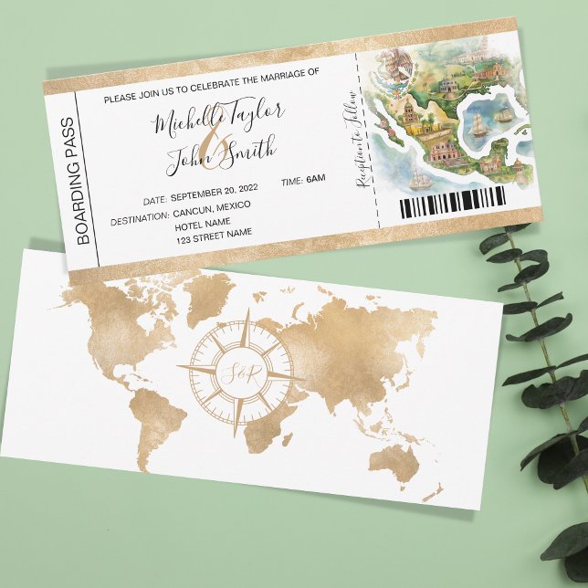 Invitación Paso de abordaje de boda de destino México (Subido por el creador)
