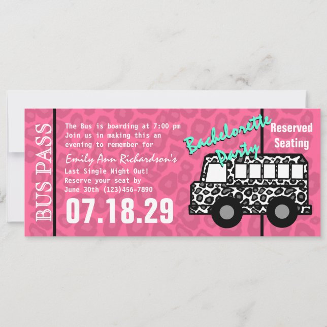 Invitación Paso de autobús leopardo de la fiesta de la solter (Anverso)
