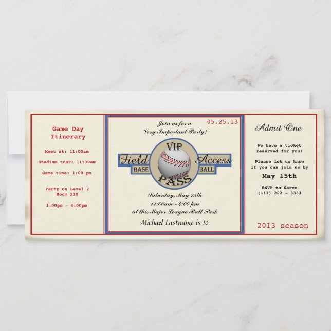 Invitación Paso de campo de cumpleaños de béisbol (Anverso)