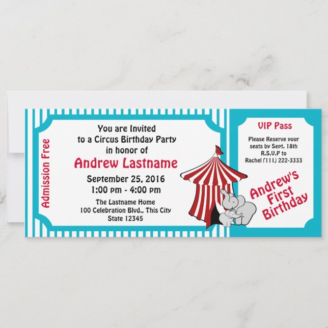 Invitación Paso de cumpleaños Circus (Anverso)