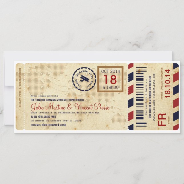 Invitación Paso de Embarquement avion invitation de billet de (Anverso)