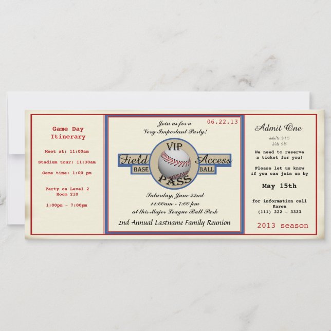Invitación Paso de Reunión de Familia de Béisbol (Anverso)