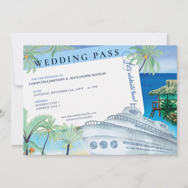 Invitación Paso del Boda de crucero de destino de la capa mar (Anverso)