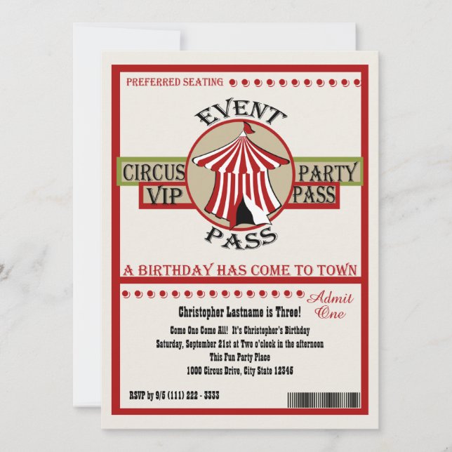 Invitación Paso del evento de cumpleaños del Circo (Anverso)