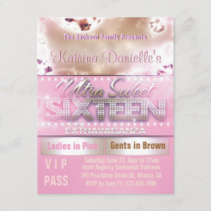 Invitación Paso del VIP del dulce dieciséis del resplandor