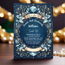 Invitación Paso Elegante Gema Bling Denim Y Diamantes Dulce 1