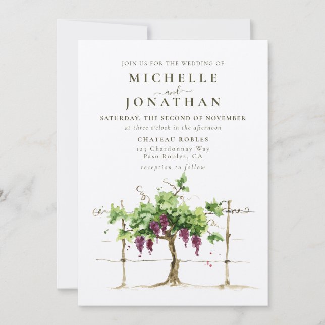 Invitación Paso Robles Vineyard Winery Grapevine Boda (Anverso)