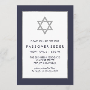 Invitación Passover azul y de plata Seder con la estrella de
