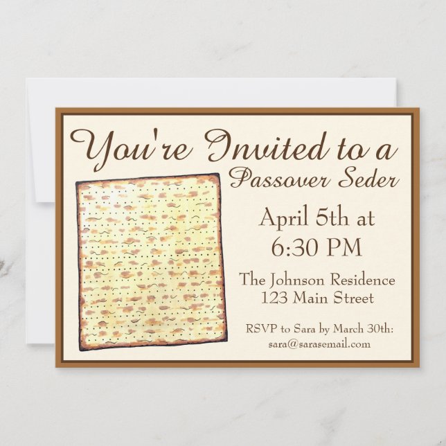 Invitación Passover Seder Cena de feriado judío Matzo Matzah (Anverso)