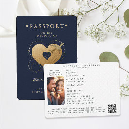Invitación Passport Boda de destino de avión de oro de avión