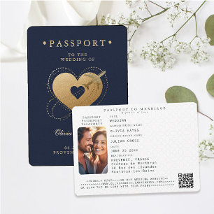 Invitación Passport Boda de destino de avión de oro de avión