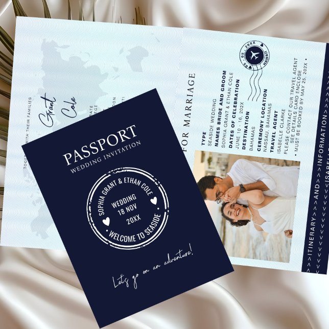 Invitación Passport Destination Wedding Blue invitation (Subido por el creador)