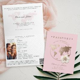 Invitación Passport Hibiscus Tropical Destination Wedding