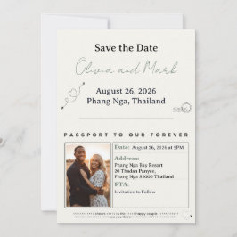 Invitación Passport Save the Date – Sage & Beige | Rústico