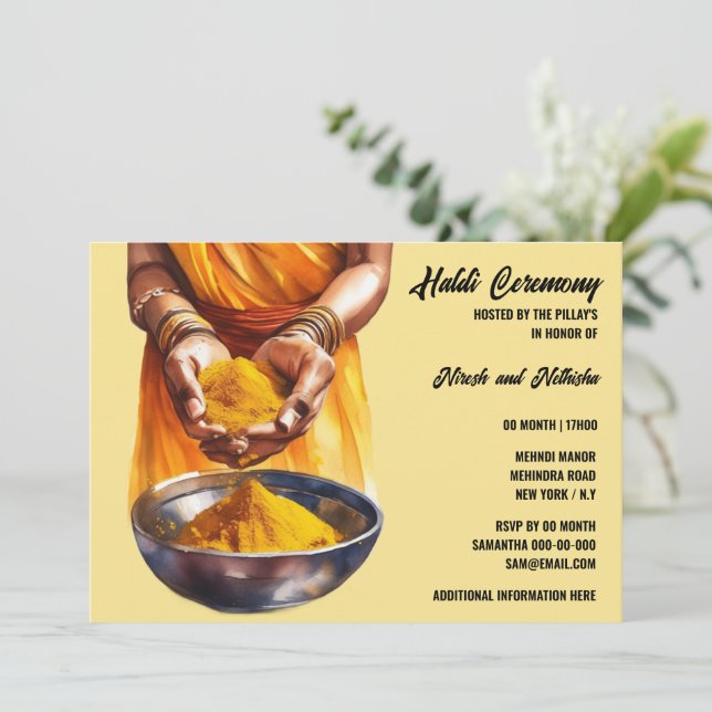 Invitación Pasta cúrmica de la ceremonia preboda de la India  (Anverso de pie)