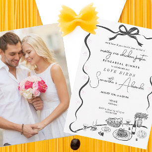 Invitación Pasta de Pollo Cásate conmigo Ensayo de Boda Negro