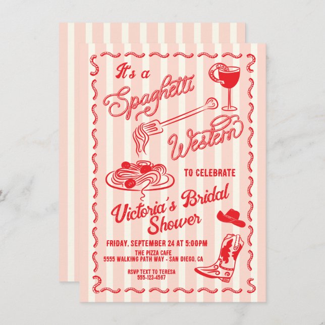 Invitación Pasta de vaquero italiano al estilo Spaghetti West (Anverso / Reverso)