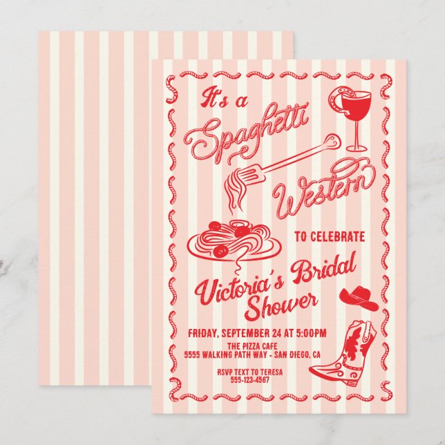 Invitación Pasta de vaqueros italianos occidentales dibujada  (Anverso / Reverso)