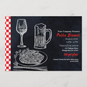 Invitación Pasta Espaguetis Rojos Negros Cena Evento Fiesta c