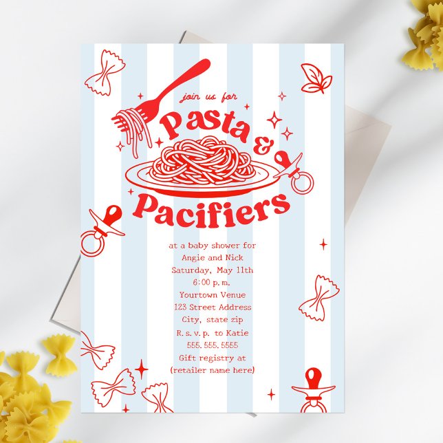Invitación Pasta & Pacifiers Doodle Neutral Baby Shower (Subido por el creador)