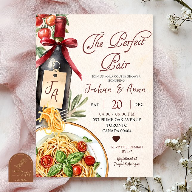 Invitación Pasta Wine Perfect Pair Bridal Shower (Subido por el creador)