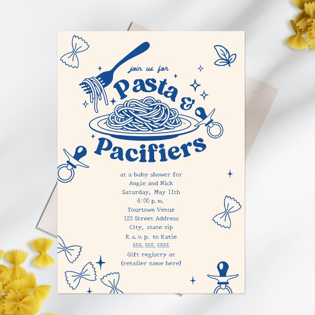 Invitación Pasta Y Pacificadores Blue Doodle Boy Baby Shower (Subido por el creador)