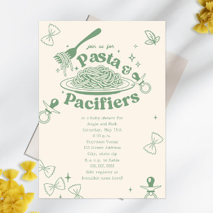 Invitación Pasta y Pacificadores Doodle Sage Green Baby Showe