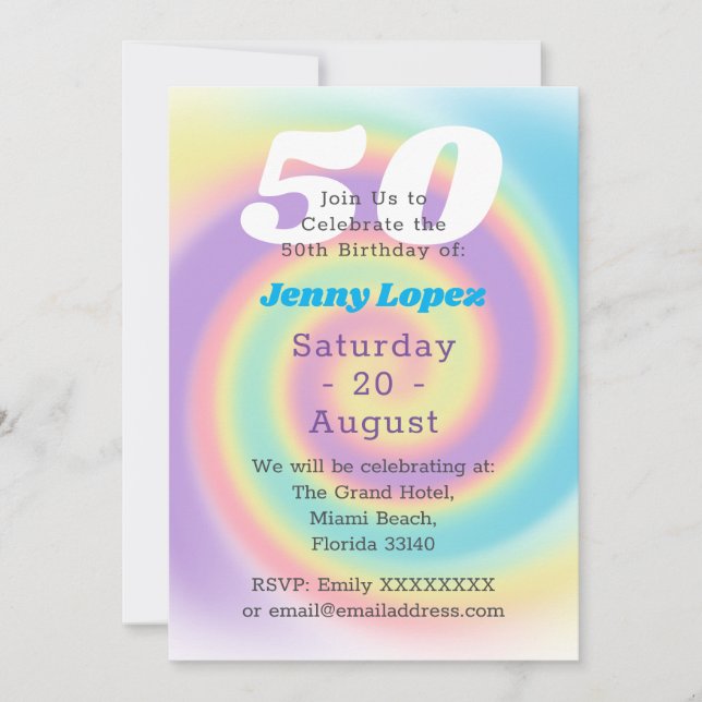 Invitación Pastel 50.ª fiesta de cumpleaños (Anverso)