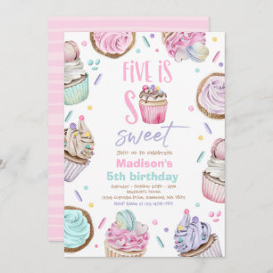 Invitación Pastel 5° cumpleaños fiesta 5 es un dulce dulce du