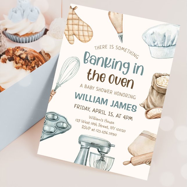 Invitación Pastel acuarela Baking Baby Boy Shower (Subido por el creador)