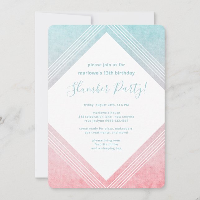 Invitación Pastel acuarela Cumpleaños Fiesta Aqua (Anverso)