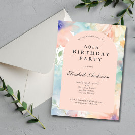 Invitación Pastel acuarela Floral rosa moderno 60 cumpleaños