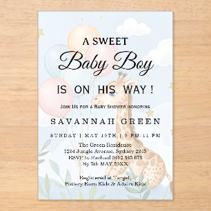 Invitación Pastel Acuarela Jirafa Niño