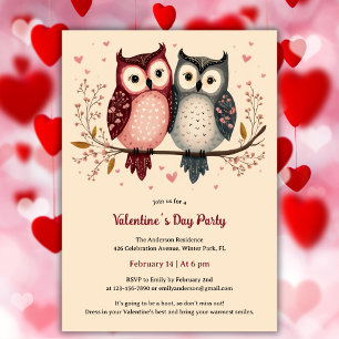 Invitación Pastel Adorable El día de San Valentín de Lechuzas