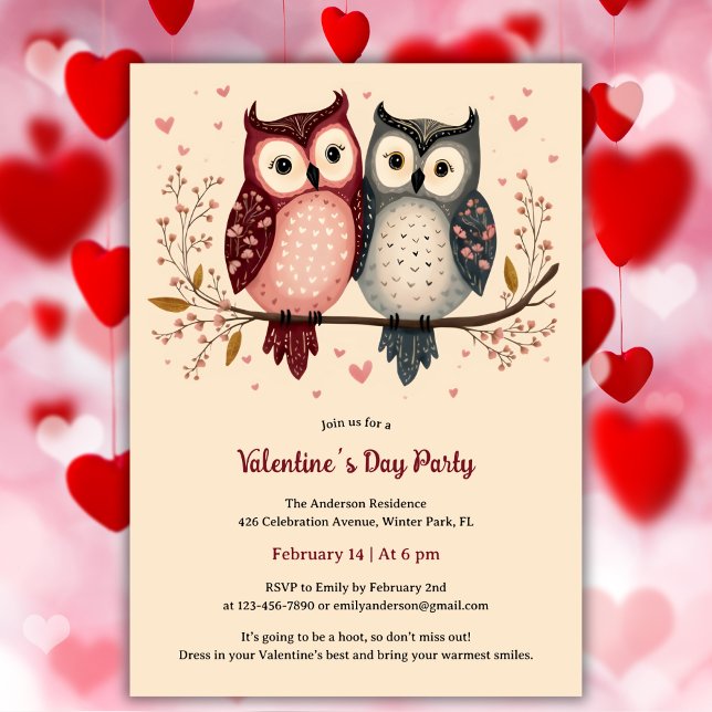 Invitación Pastel Adorable El día de San Valentín de Lechuzas (Pastel Adorable Cute Owls Valentine's Day Party Invitation)