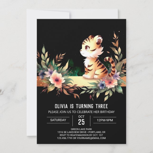 Invitación Pastel Adorable Tigre Cumpleaños (Anverso)
