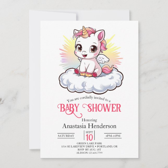 Invitación Pastel Adorable Unicorn Baby Shower (Anverso)