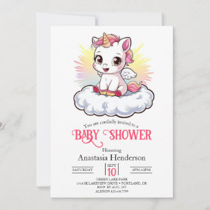 Invitación Pastel Adorable Unicorn Baby Shower
