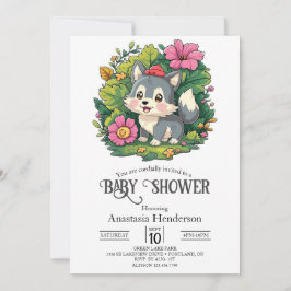 Invitación Pastel Adorable Wolf Baby Shower Digital