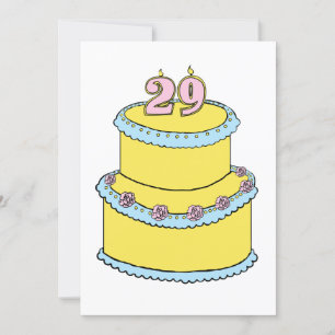 Invitación Pastel amarillo de cumpleaños 29 con rosas rosadas